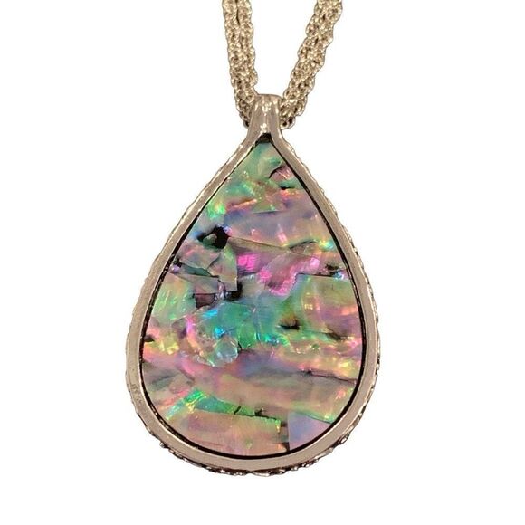 Iridescent Faux Abalone Pendant Opal Mother of Pearl Pear Teardrop Necklace NEW - Picture 1 of 11